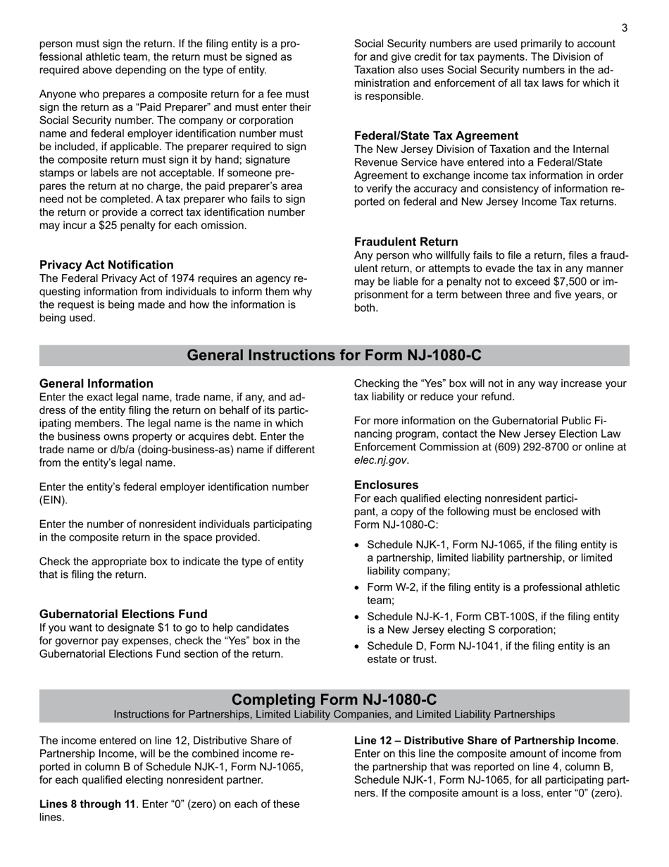 Instructions for Form NJ-1080A, NJ-1080B, NJ-1080C, NJ-1080E - New Jersey, Page 3