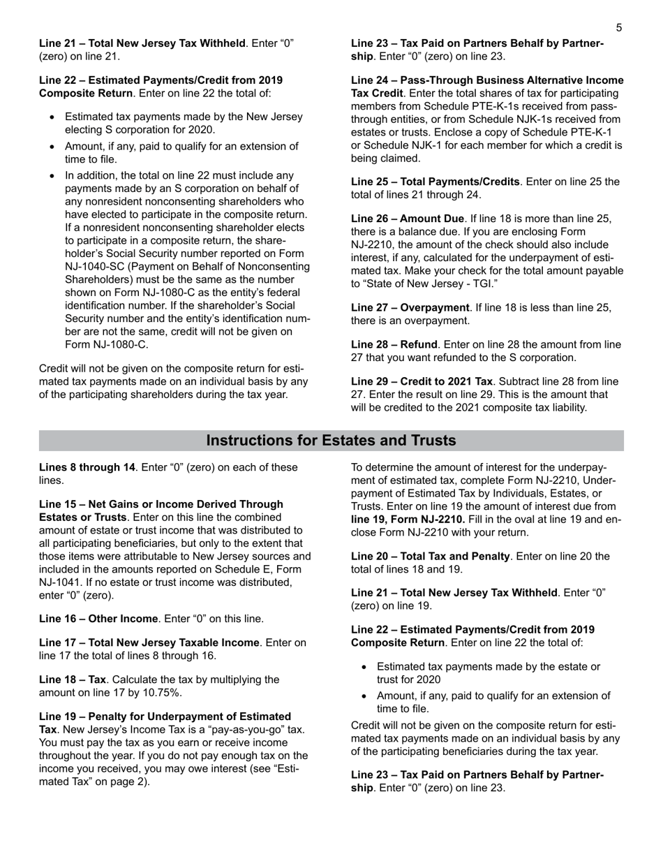 Instructions for Form NJ-1080A, NJ-1080B, NJ-1080C, NJ-1080E - New Jersey, Page 5