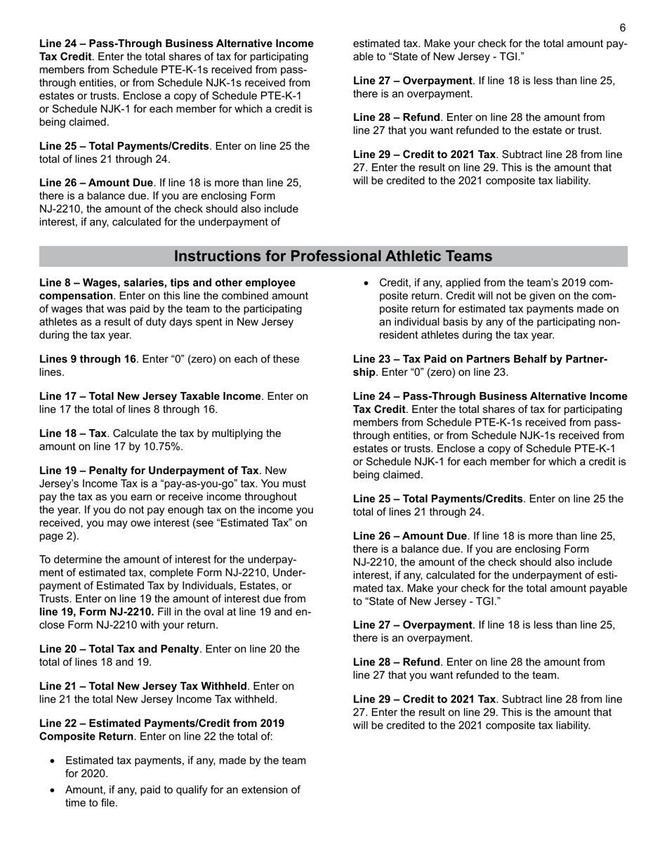 Instructions for Form NJ-1080A, NJ-1080B, NJ-1080C, NJ-1080E - New Jersey, Page 6