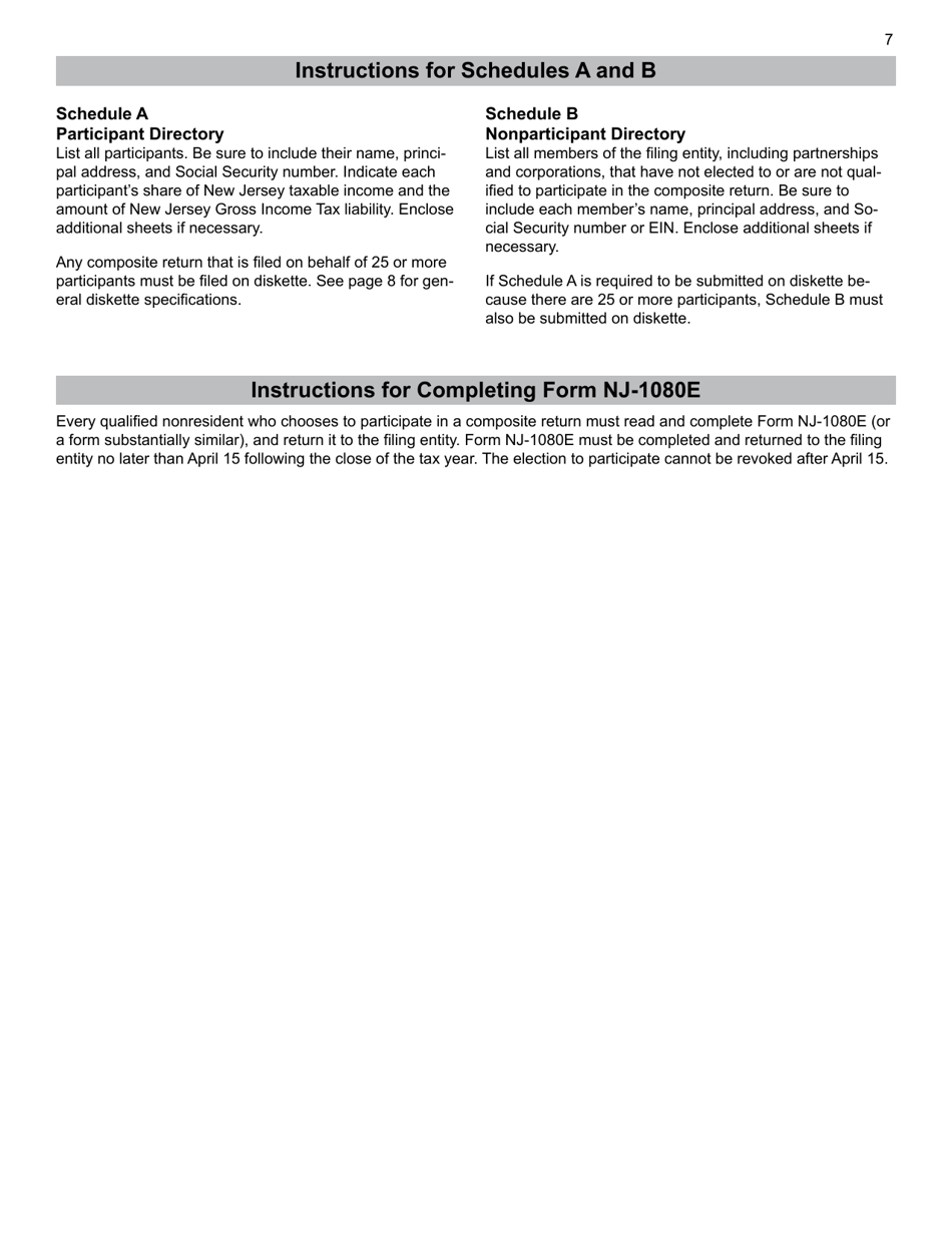 Instructions for Form NJ-1080A, NJ-1080B, NJ-1080C, NJ-1080E - New Jersey, Page 7