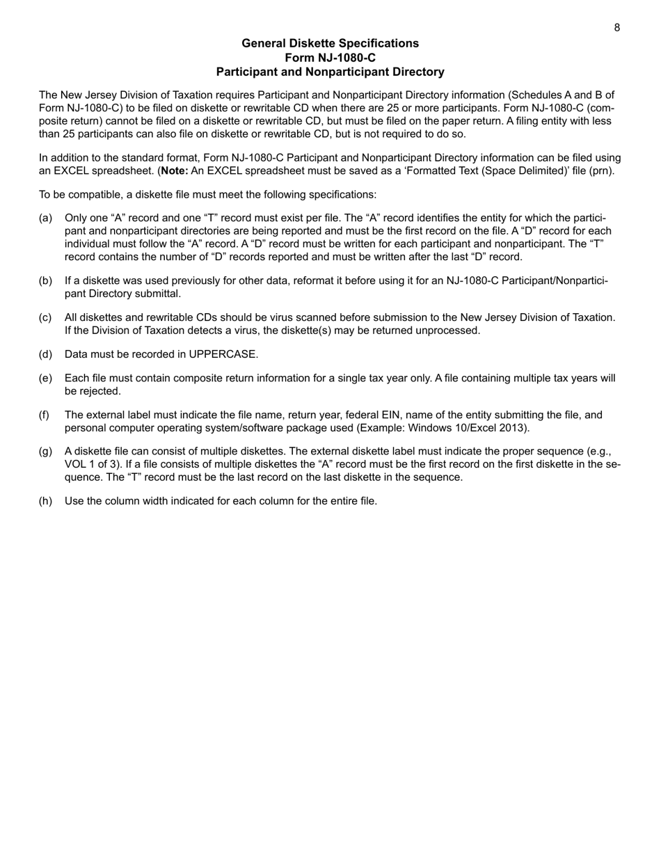 Instructions for Form NJ-1080A, NJ-1080B, NJ-1080C, NJ-1080E - New Jersey, Page 8
