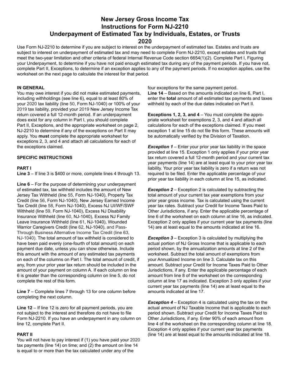 Form NJ-2210 Underpayment of Estimated Tax by Individuals, Estates, or Trusts - New Jersey, Page 3