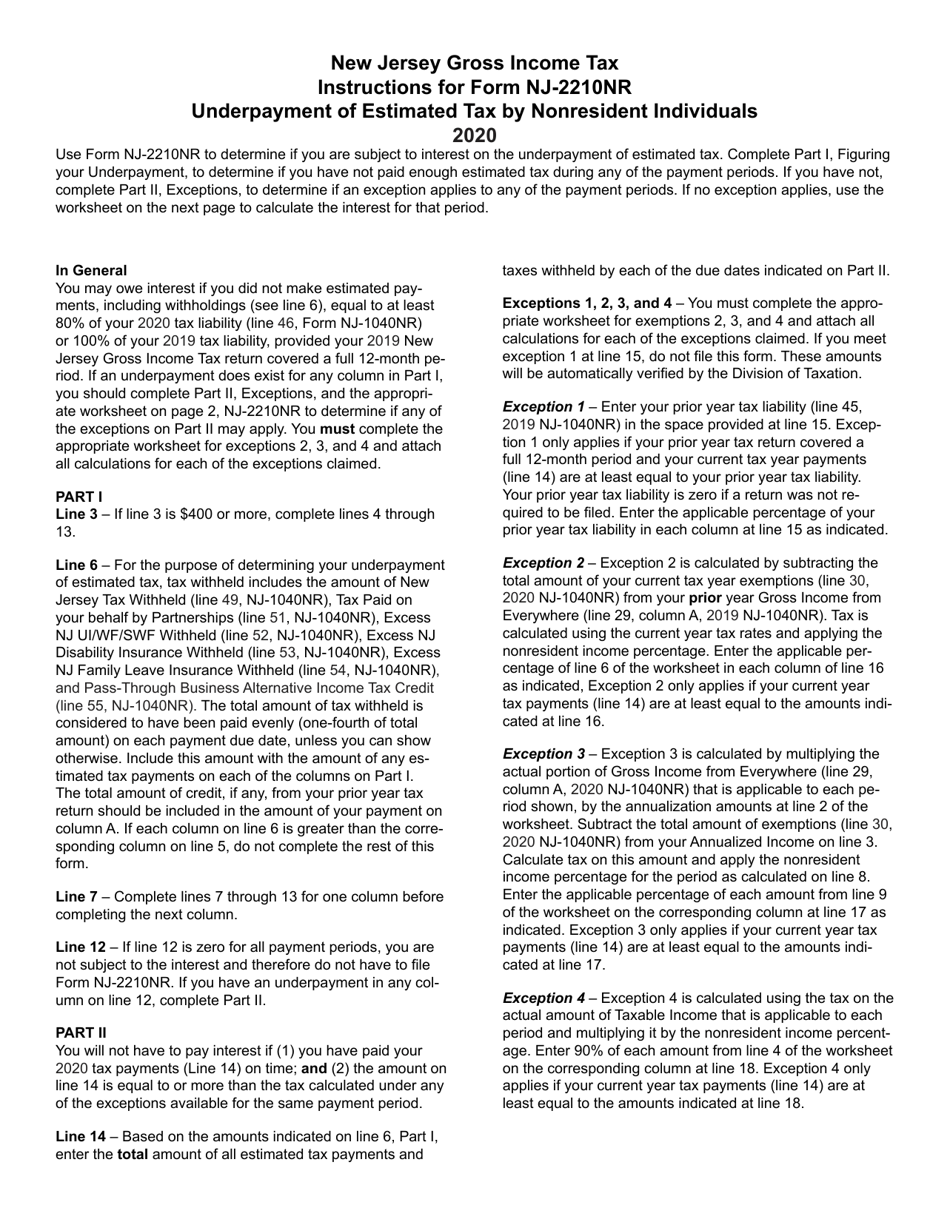 Form NJ-2210NR Underpayment of Estimated Tax by Nonresident Individuals - New Jersey, Page 3