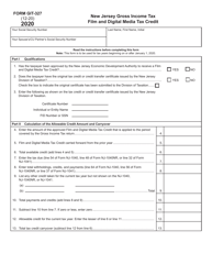 Form GIT-327 New Jersey Gross Income Tax Film and Digital Media Tax Credit - New Jersey