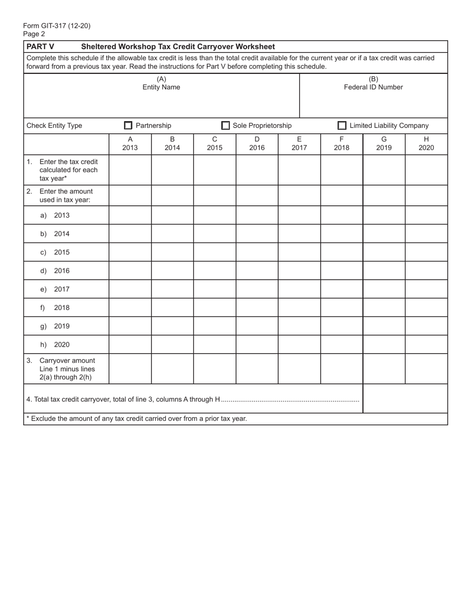 Form GIT-317 Sheltered Workshop Tax Credit - New Jersey, Page 2
