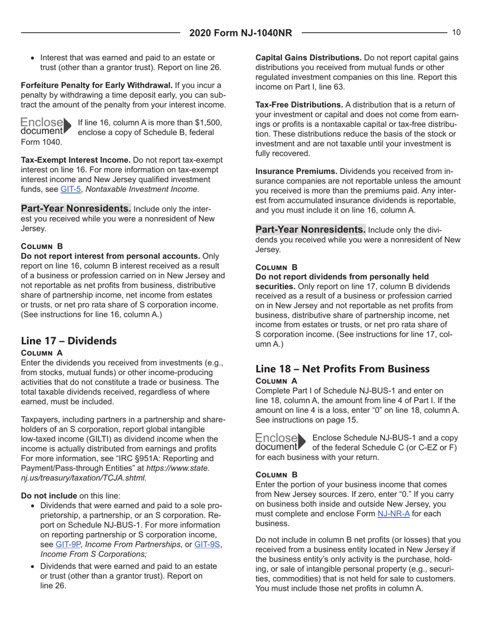 Instructions for Form NJ-1040NR New Jersey Nonresident Income Tax Return - New Jersey, Page 10