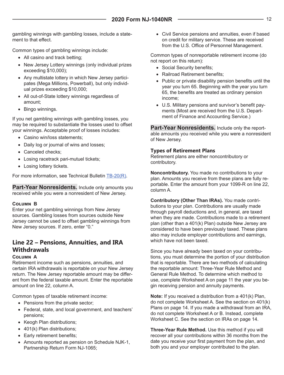 Instructions for Form NJ-1040NR New Jersey Nonresident Income Tax Return - New Jersey, Page 12