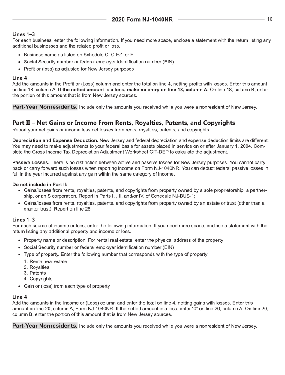 Instructions for Form NJ-1040NR New Jersey Nonresident Income Tax Return - New Jersey, Page 16