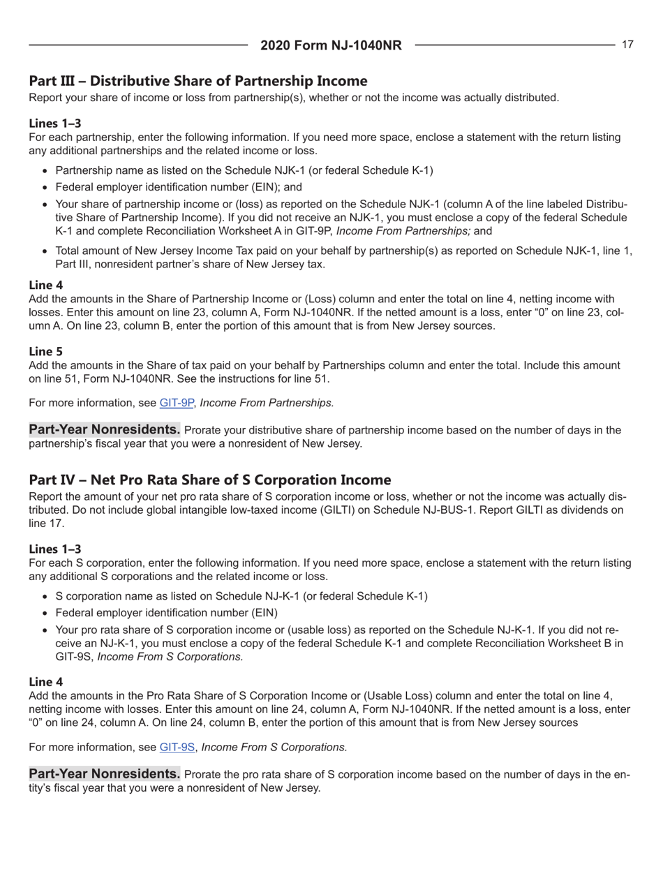 Instructions for Form NJ-1040NR New Jersey Nonresident Income Tax Return - New Jersey, Page 17