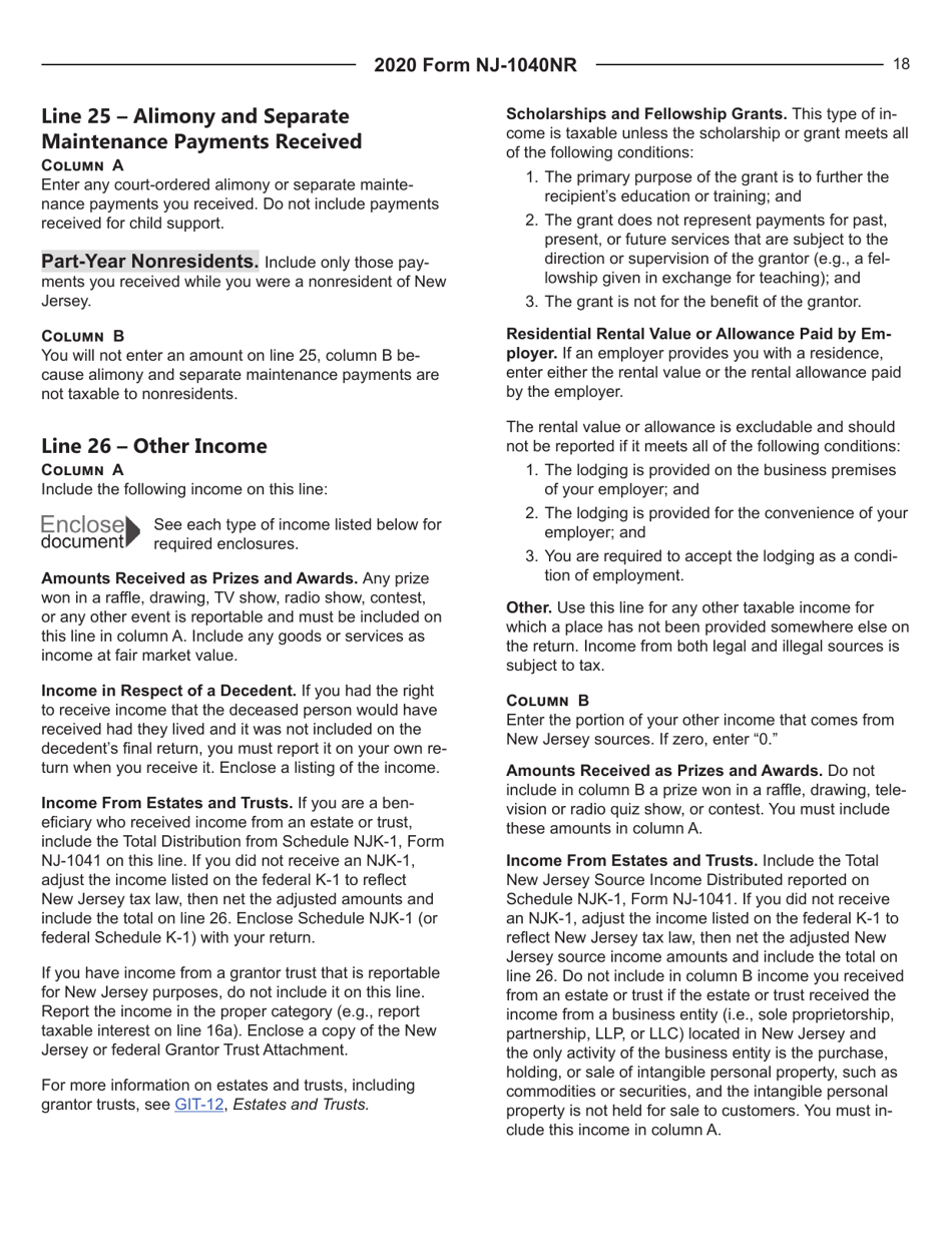 Instructions for Form NJ-1040NR New Jersey Nonresident Income Tax Return - New Jersey, Page 18