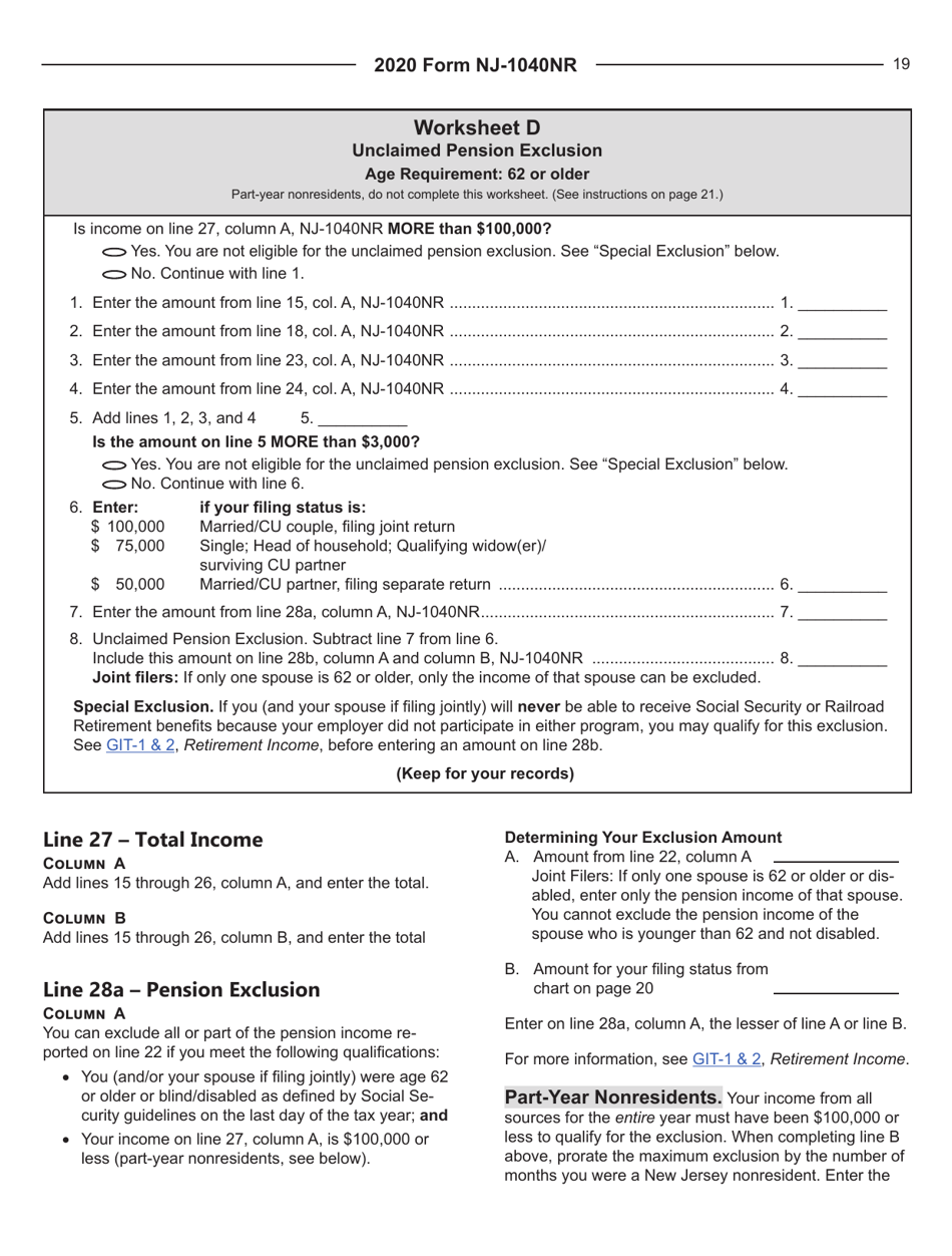 Instructions for Form NJ-1040NR New Jersey Nonresident Income Tax Return - New Jersey, Page 19
