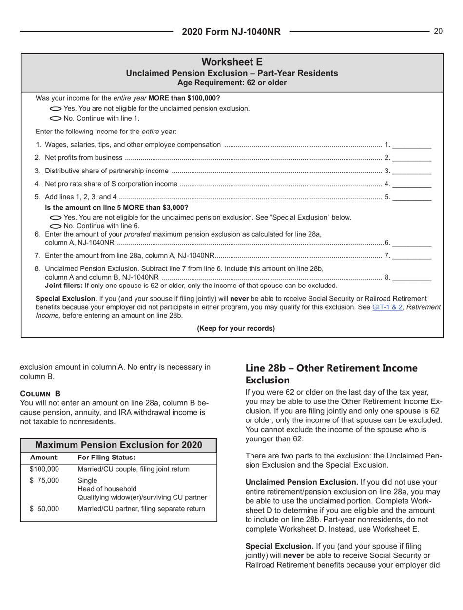 Instructions for Form NJ-1040NR New Jersey Nonresident Income Tax Return - New Jersey, Page 20