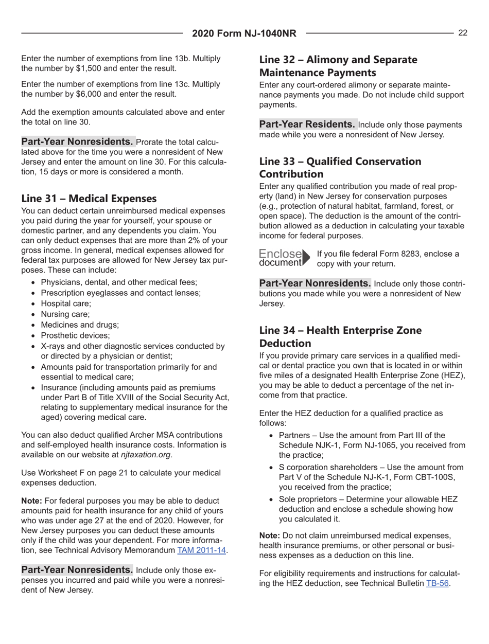 Instructions for Form NJ-1040NR New Jersey Nonresident Income Tax Return - New Jersey, Page 22