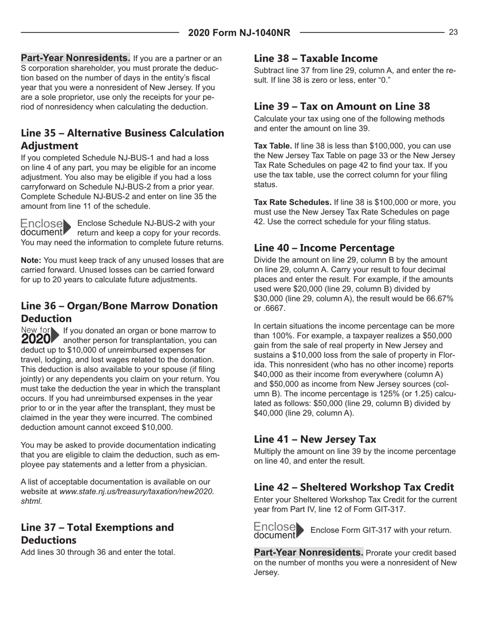 Instructions for Form NJ-1040NR New Jersey Nonresident Income Tax Return - New Jersey, Page 23