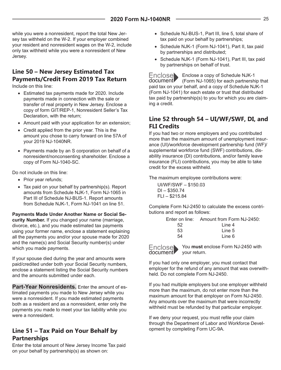 Instructions for Form NJ-1040NR New Jersey Nonresident Income Tax Return - New Jersey, Page 25