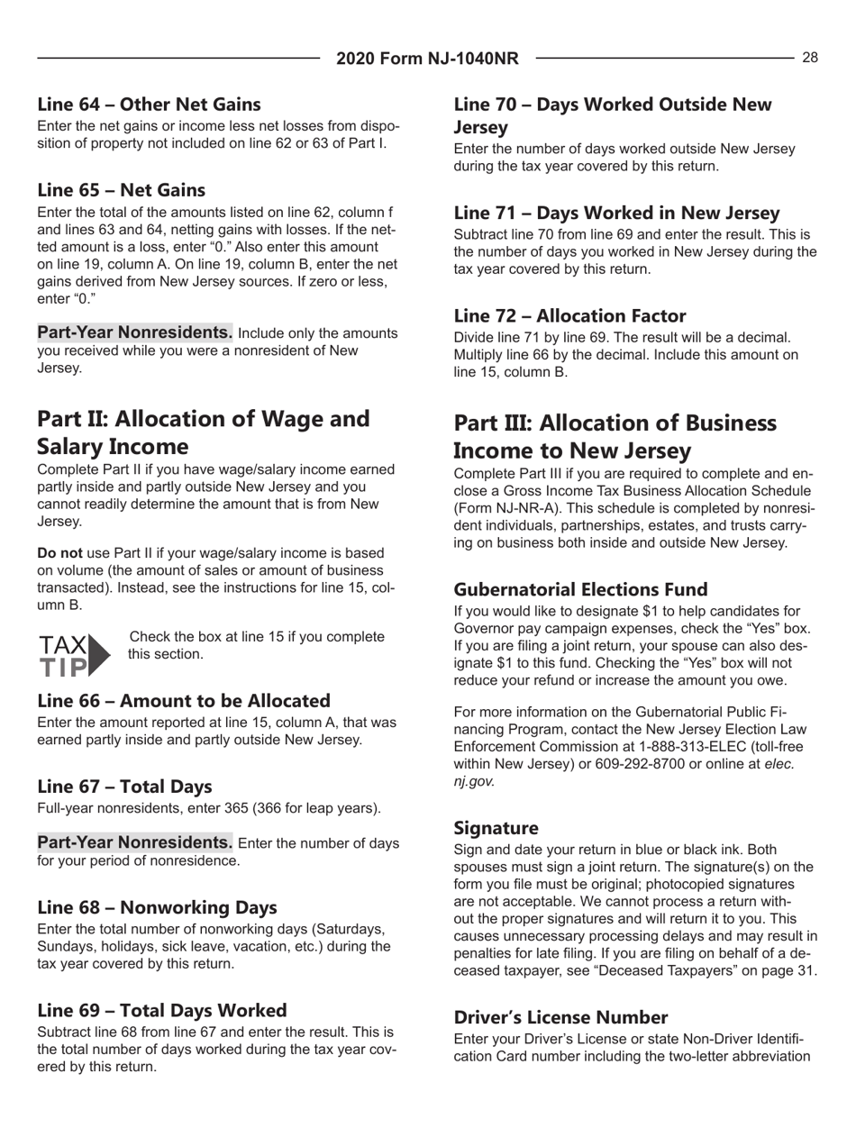 Instructions for Form NJ-1040NR New Jersey Nonresident Income Tax Return - New Jersey, Page 28