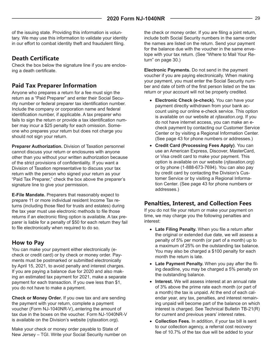 Instructions for Form NJ-1040NR New Jersey Nonresident Income Tax Return - New Jersey, Page 29