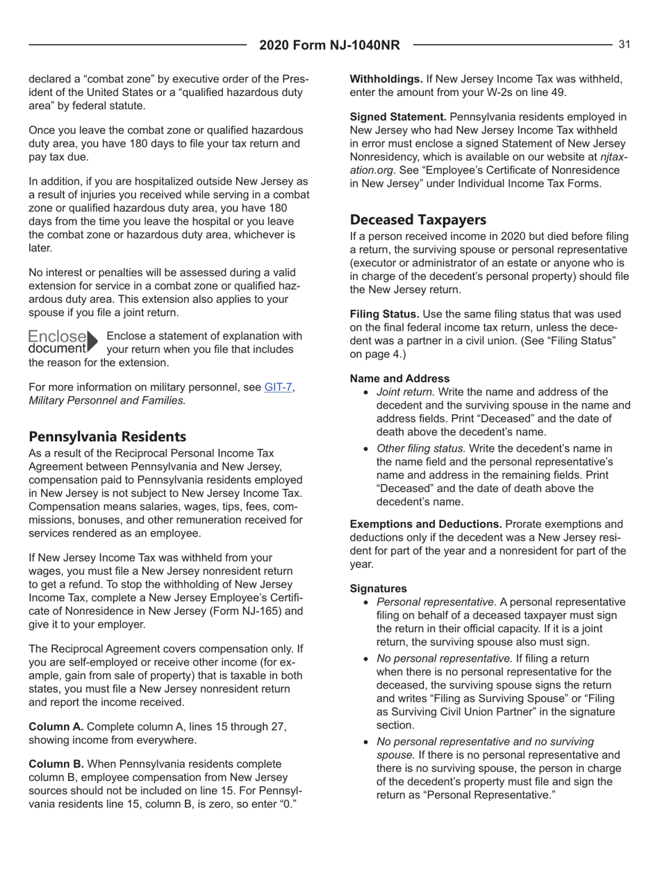 Instructions for Form NJ-1040NR New Jersey Nonresident Income Tax Return - New Jersey, Page 31