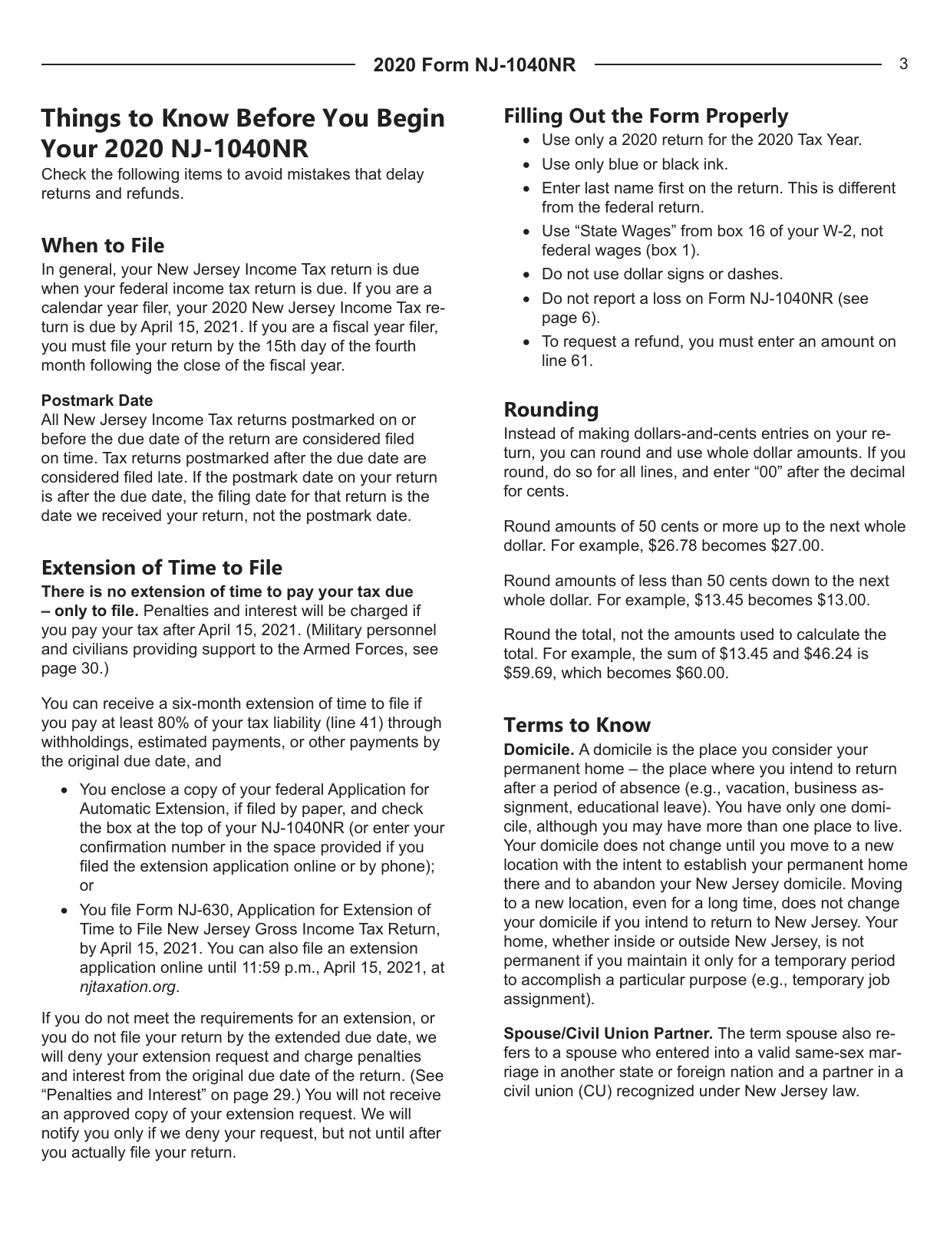Instructions for Form NJ-1040NR New Jersey Nonresident Income Tax Return - New Jersey, Page 3