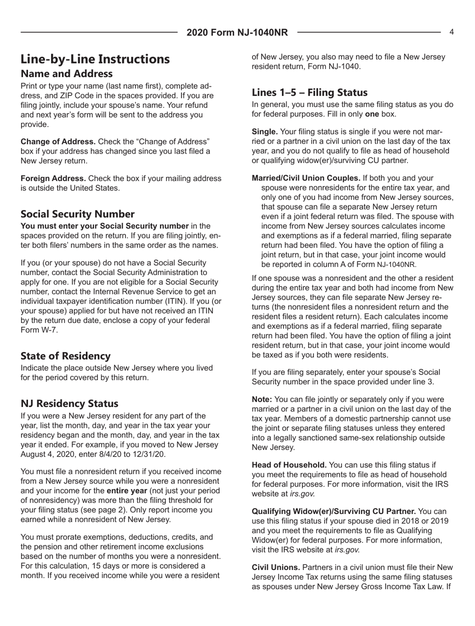 Instructions for Form NJ-1040NR New Jersey Nonresident Income Tax Return - New Jersey, Page 4