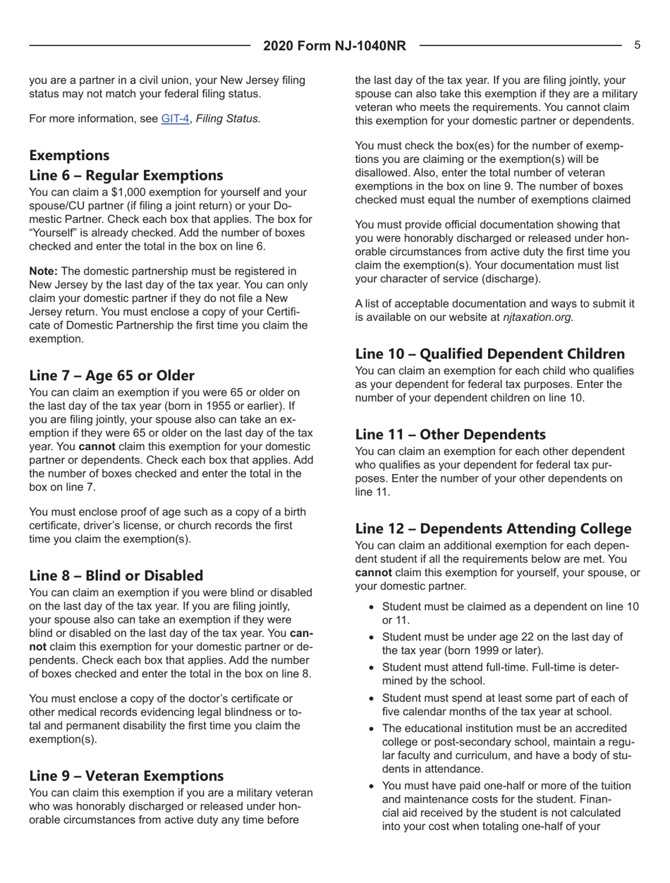 Instructions for Form NJ-1040NR New Jersey Nonresident Income Tax Return - New Jersey, Page 5