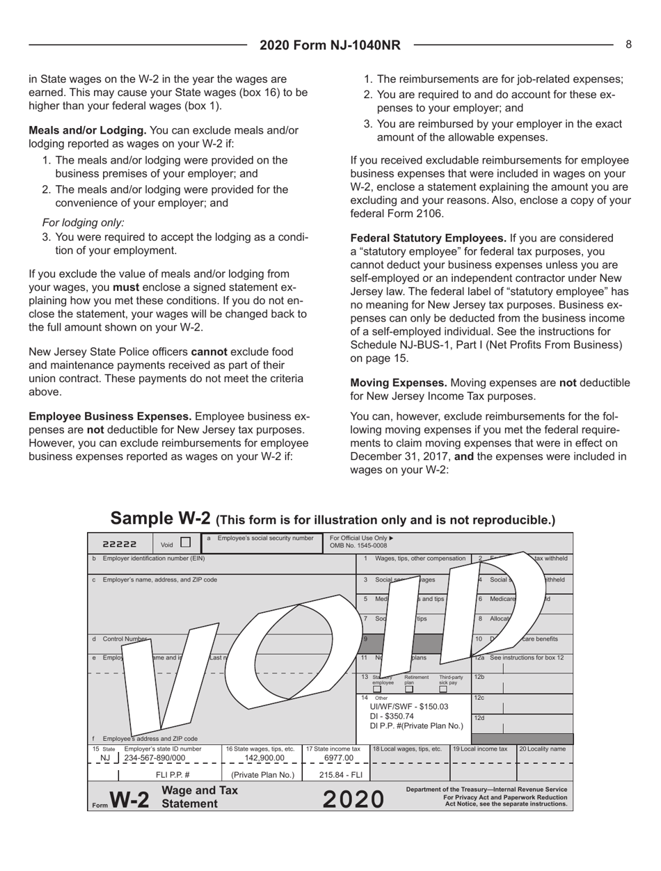 Instructions for Form NJ-1040NR New Jersey Nonresident Income Tax Return - New Jersey, Page 8