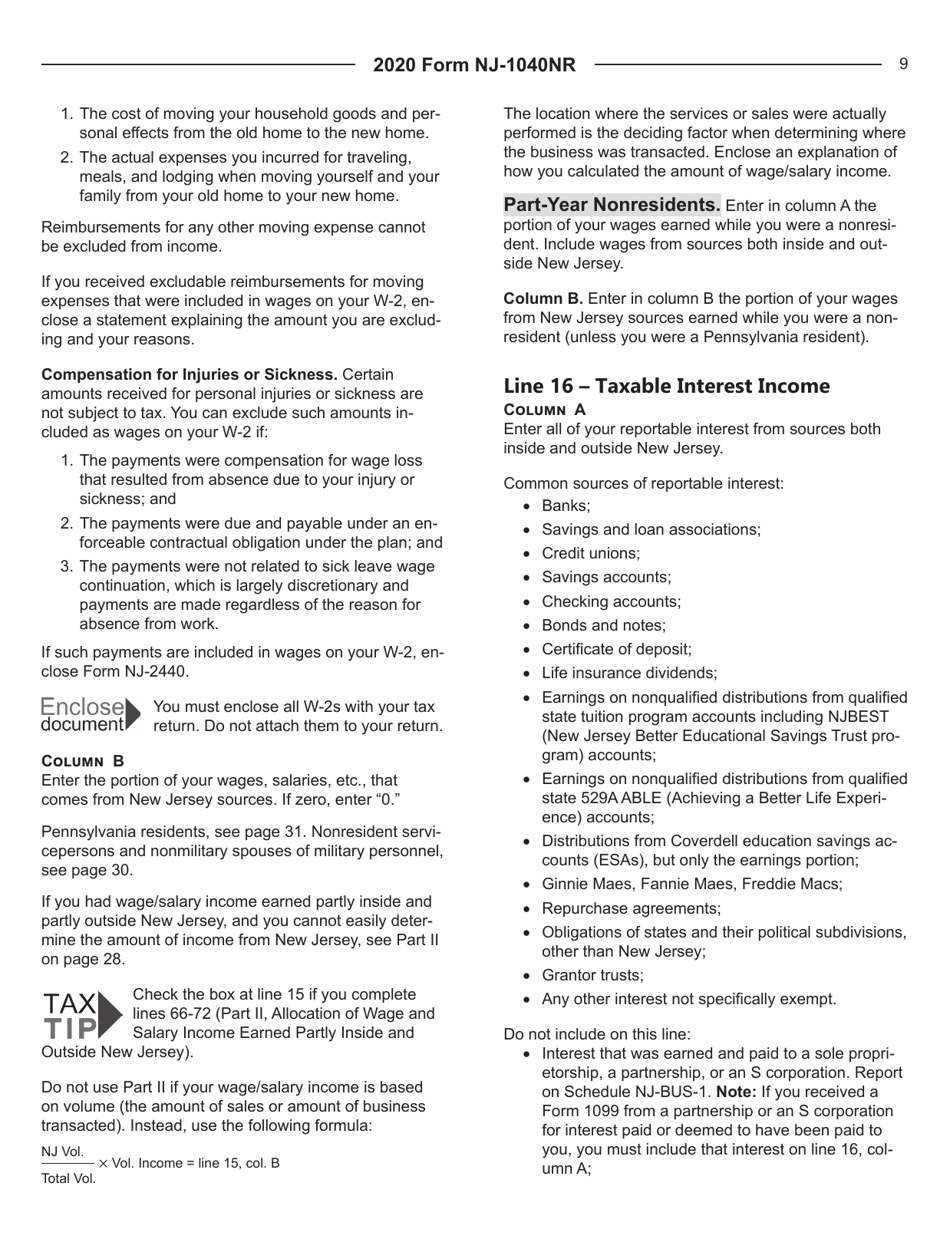 Instructions for Form NJ-1040NR New Jersey Nonresident Income Tax Return - New Jersey, Page 9
