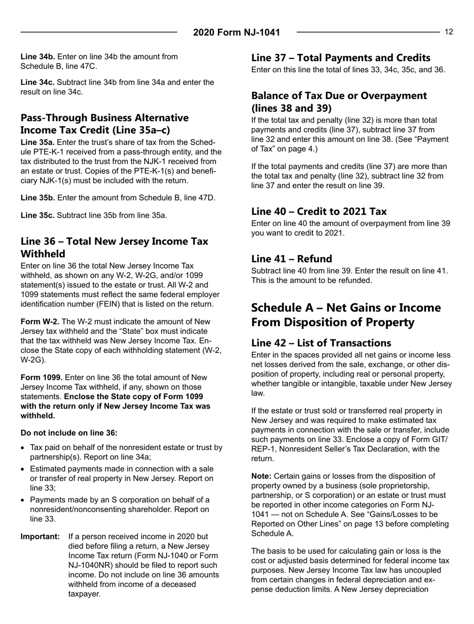 Instructions for Form NJ-1041 New Jersey Income Tax Fiduciary Return - New Jersey, Page 12