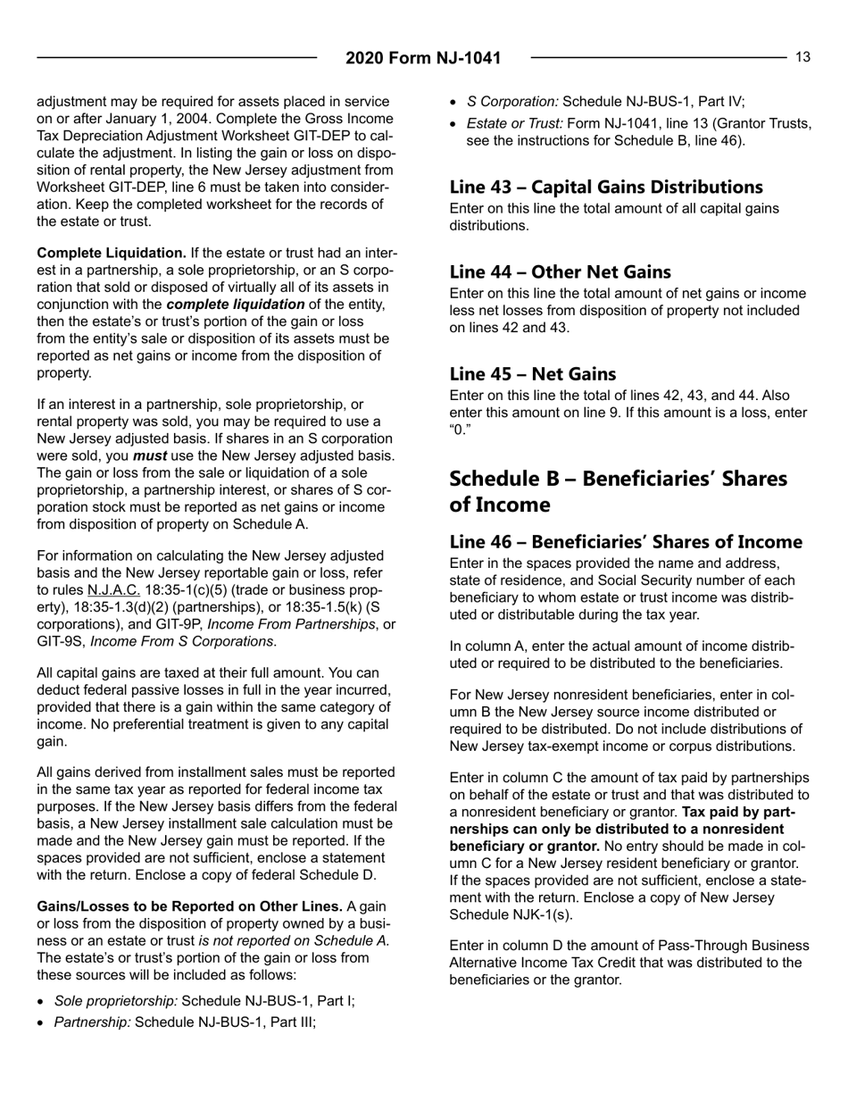 Instructions for Form NJ-1041 New Jersey Income Tax Fiduciary Return - New Jersey, Page 13