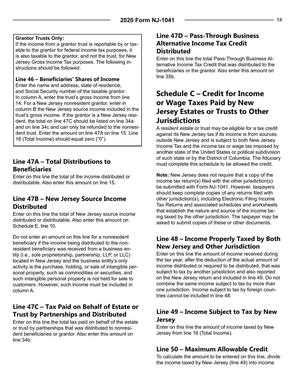 Instructions for Form NJ-1041 New Jersey Income Tax Fiduciary Return - New Jersey, Page 14