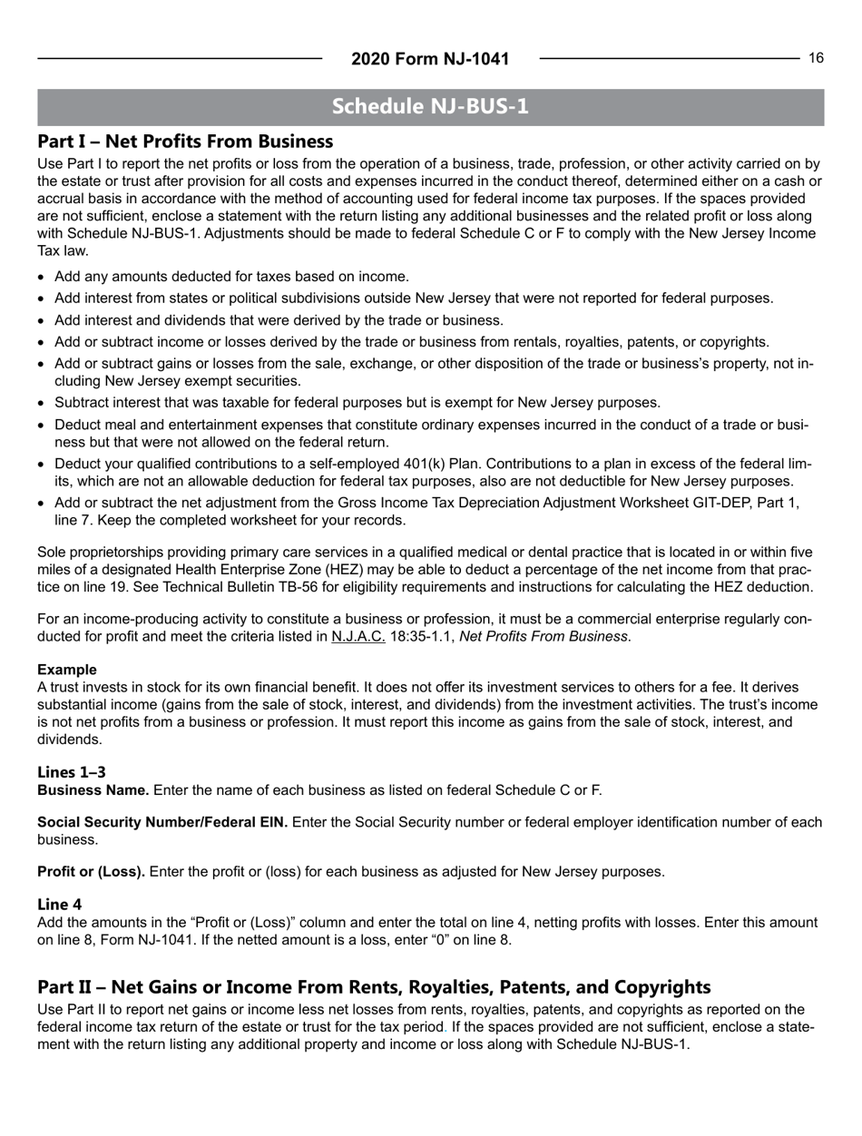 Instructions for Form NJ-1041 New Jersey Income Tax Fiduciary Return - New Jersey, Page 16