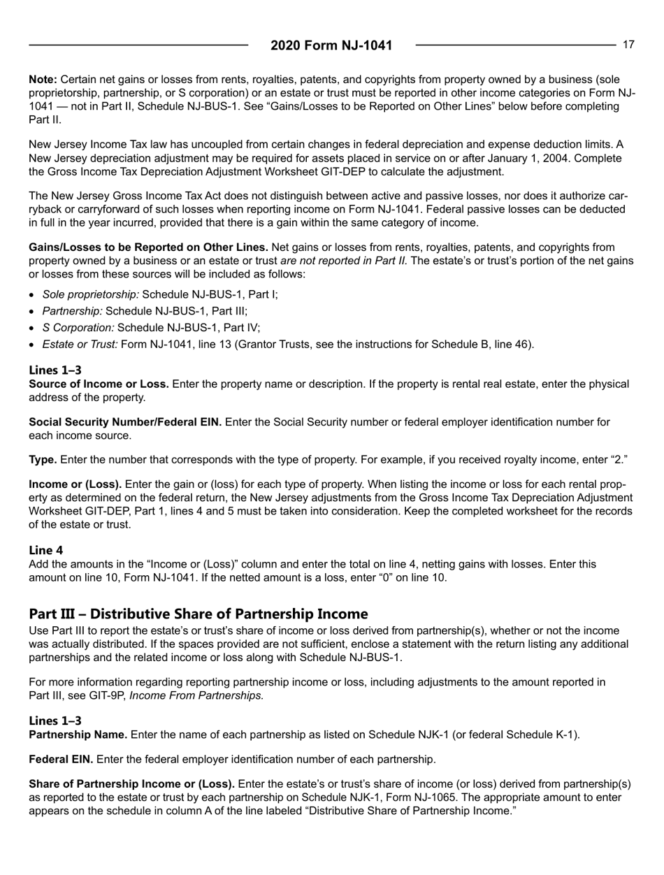 Instructions for Form NJ-1041 New Jersey Income Tax Fiduciary Return - New Jersey, Page 17