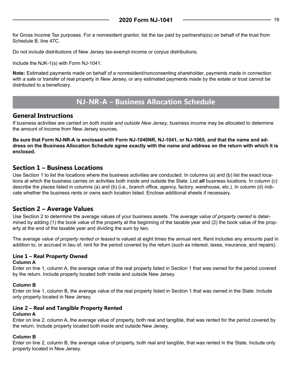 Instructions for Form NJ-1041 New Jersey Income Tax Fiduciary Return - New Jersey, Page 19