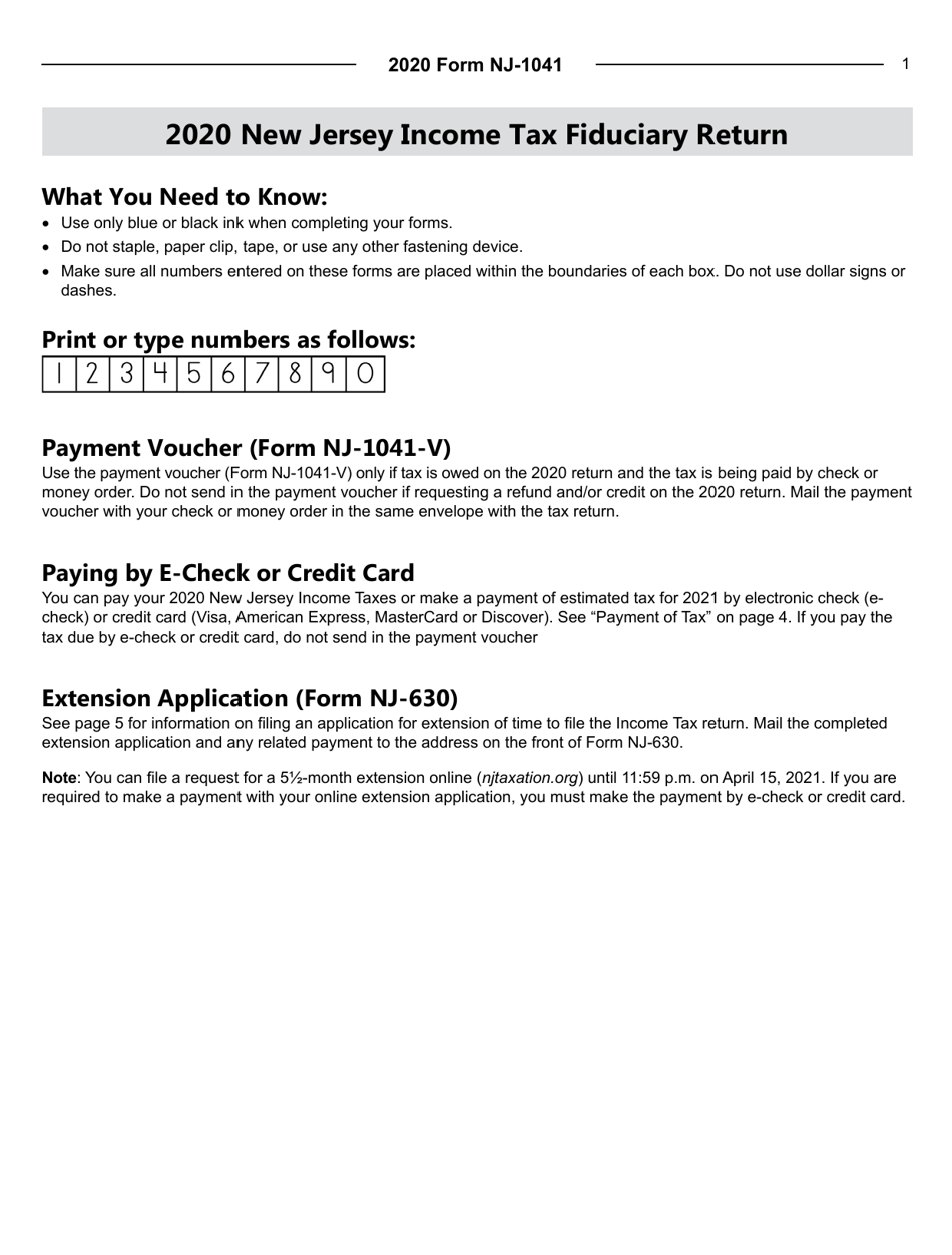 Instructions for Form NJ-1041 New Jersey Income Tax Fiduciary Return - New Jersey, Page 1