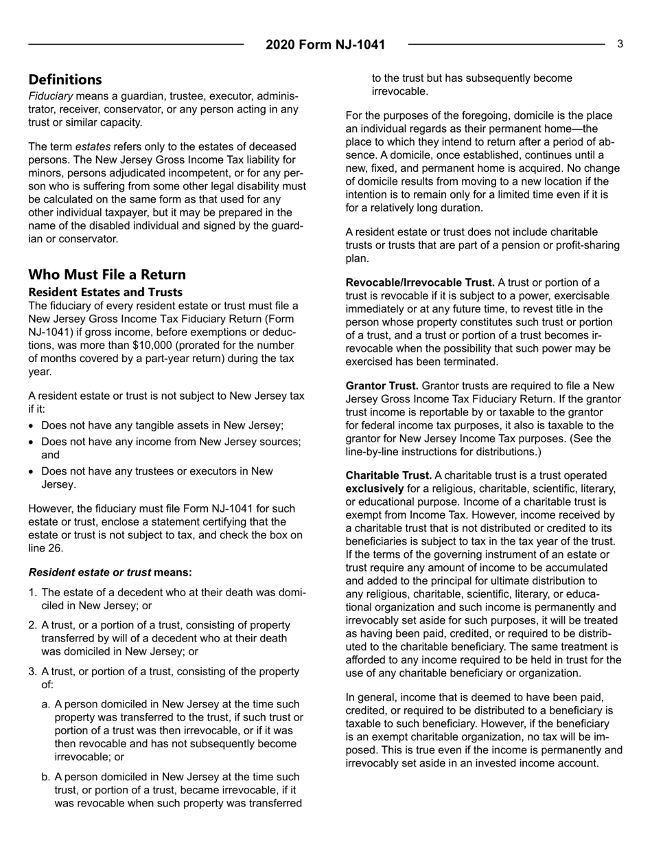 Instructions for Form NJ-1041 New Jersey Income Tax Fiduciary Return - New Jersey, Page 3