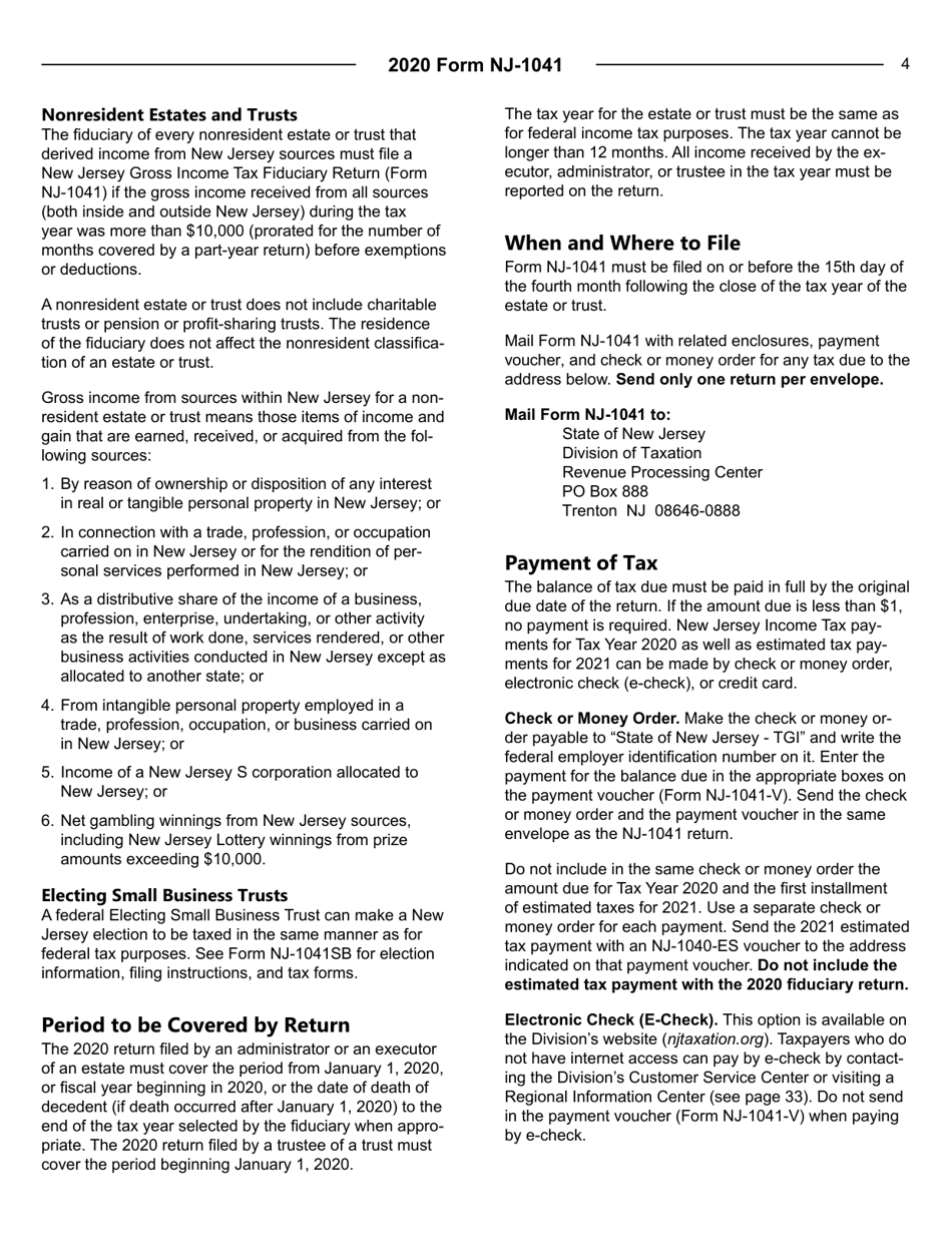 Instructions for Form NJ-1041 New Jersey Income Tax Fiduciary Return - New Jersey, Page 4