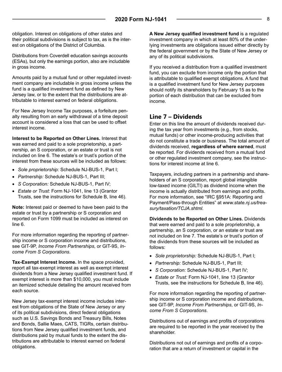 Instructions for Form NJ-1041 New Jersey Income Tax Fiduciary Return - New Jersey, Page 8