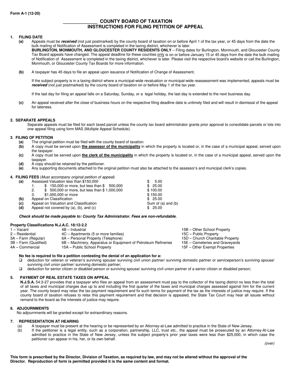 Form A-1 Petition of Appeal - New Jersey, Page 2