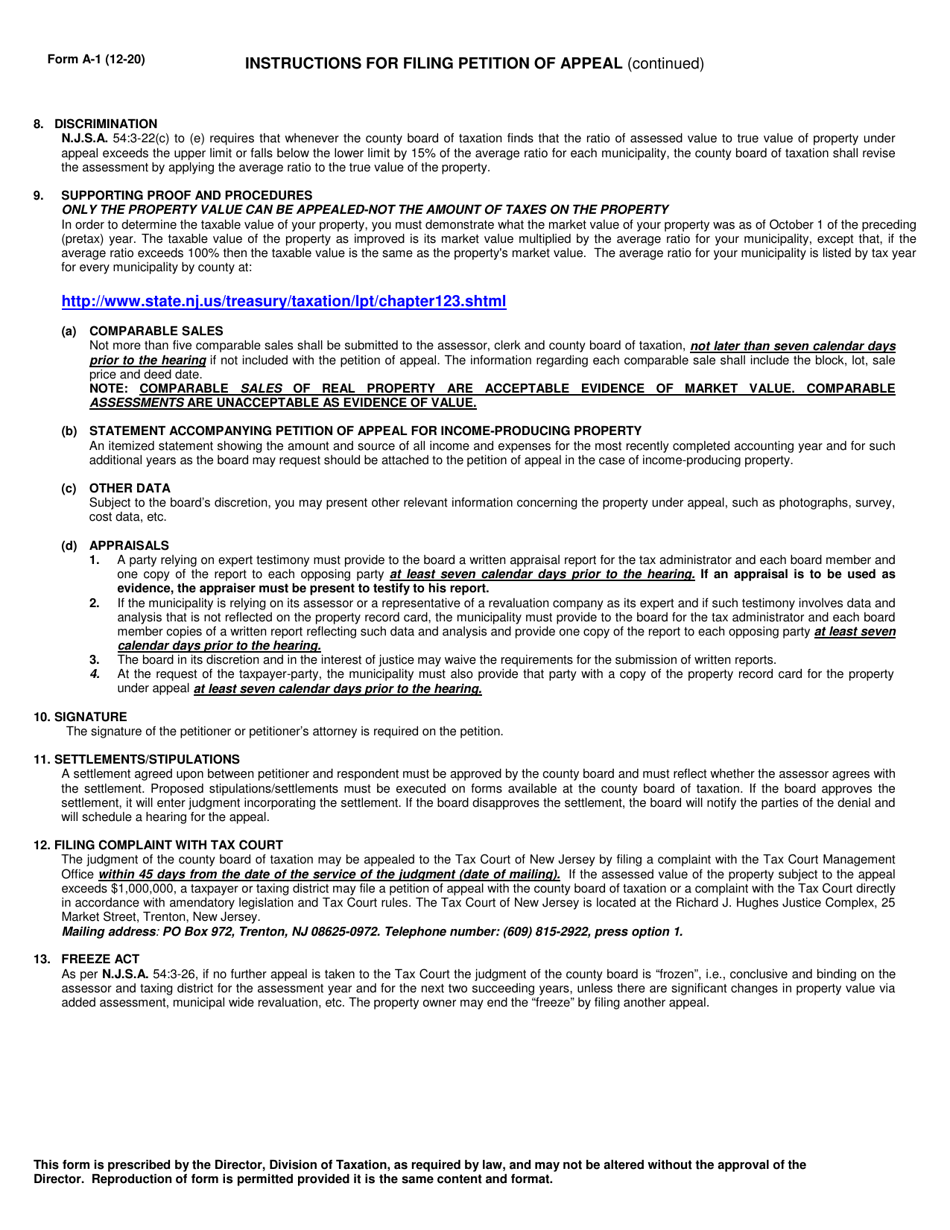 Form A-1 Petition of Appeal - New Jersey, Page 3