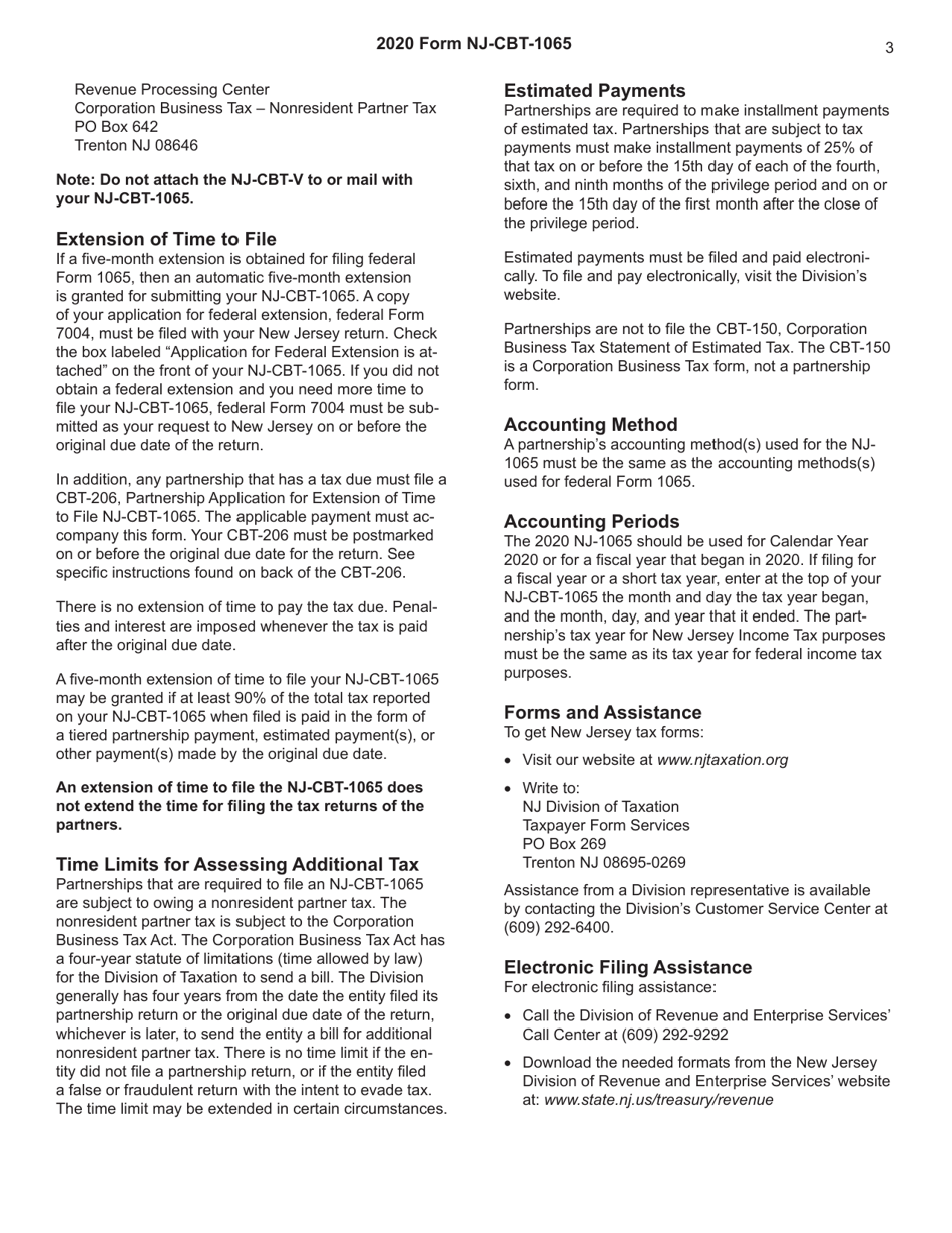 Instructions for Form NJ-CBT-1065 New Jersey Partnership Return - Corporation Business Tax - New Jersey, Page 3