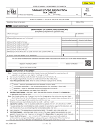 Document preview: Form N-354 Organic Foods Production Tax Credit - Hawaii