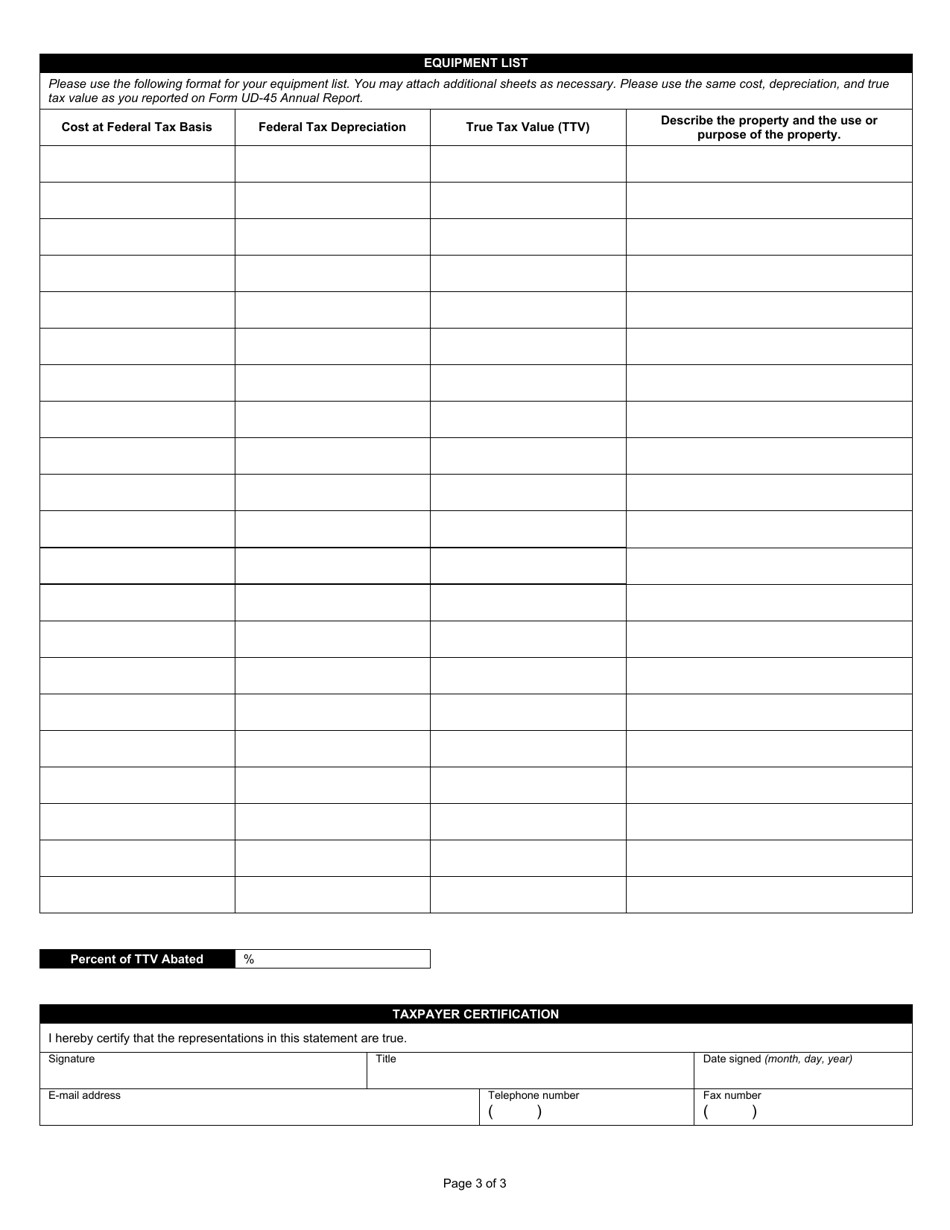 Form UD-ERA (State Form 52447) Schedule of Deduction From Assessed Valuation Utility Distributable Property in Economic Revitalization Area - Indiana, Page 3