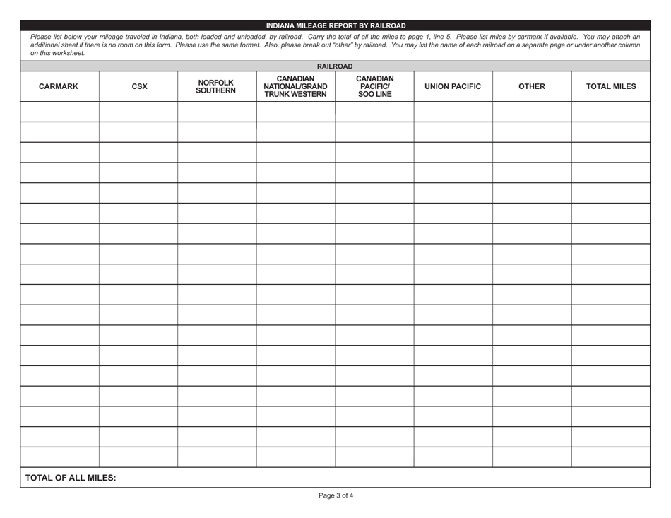 Form DLGF RC-1 (State Form 46373) Report of Railcar Tax - Indiana, Page 3