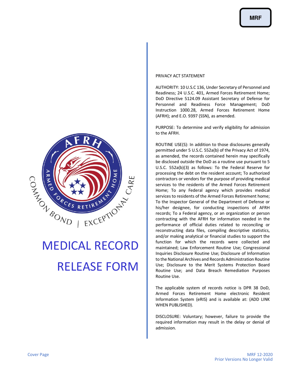 Authorization to Release Medical Records, Page 1