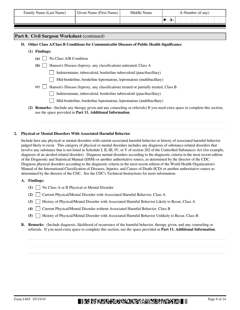 USCIS Form I-693 Report of Medical Examination and Vaccination Record, Page 9