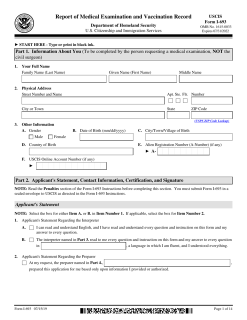 USCIS Form I-693 - Fill Out, Sign Online and Download Fillable PDF ...