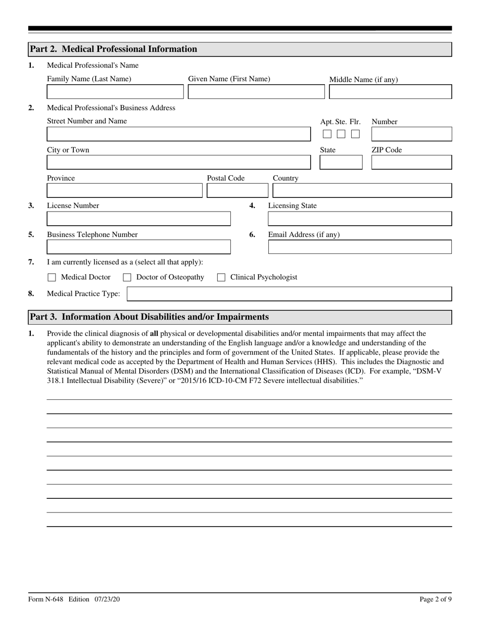 USCIS Form N-648 - Fill Out, Sign Online and Download Fillable PDF ...