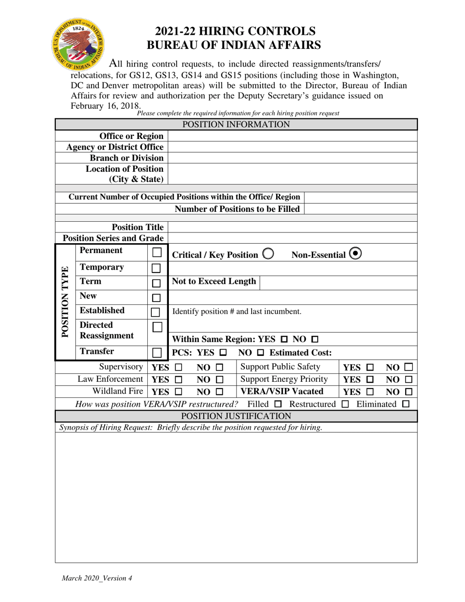 Hiring Controls Form, Page 1