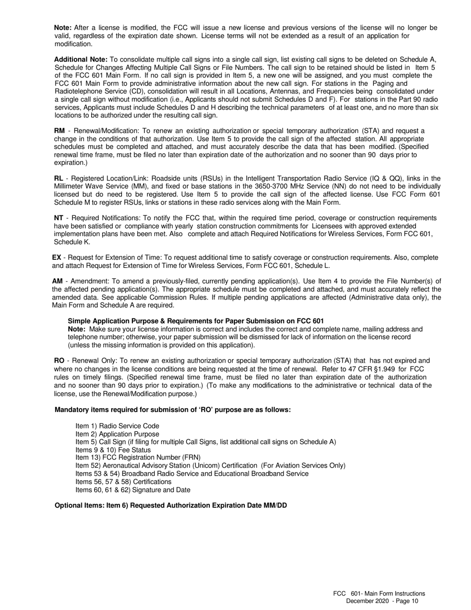 Instructions for FCC Form 601 Application for Wireless Telecommunications Bureau Radio Service Authorization, Page 10