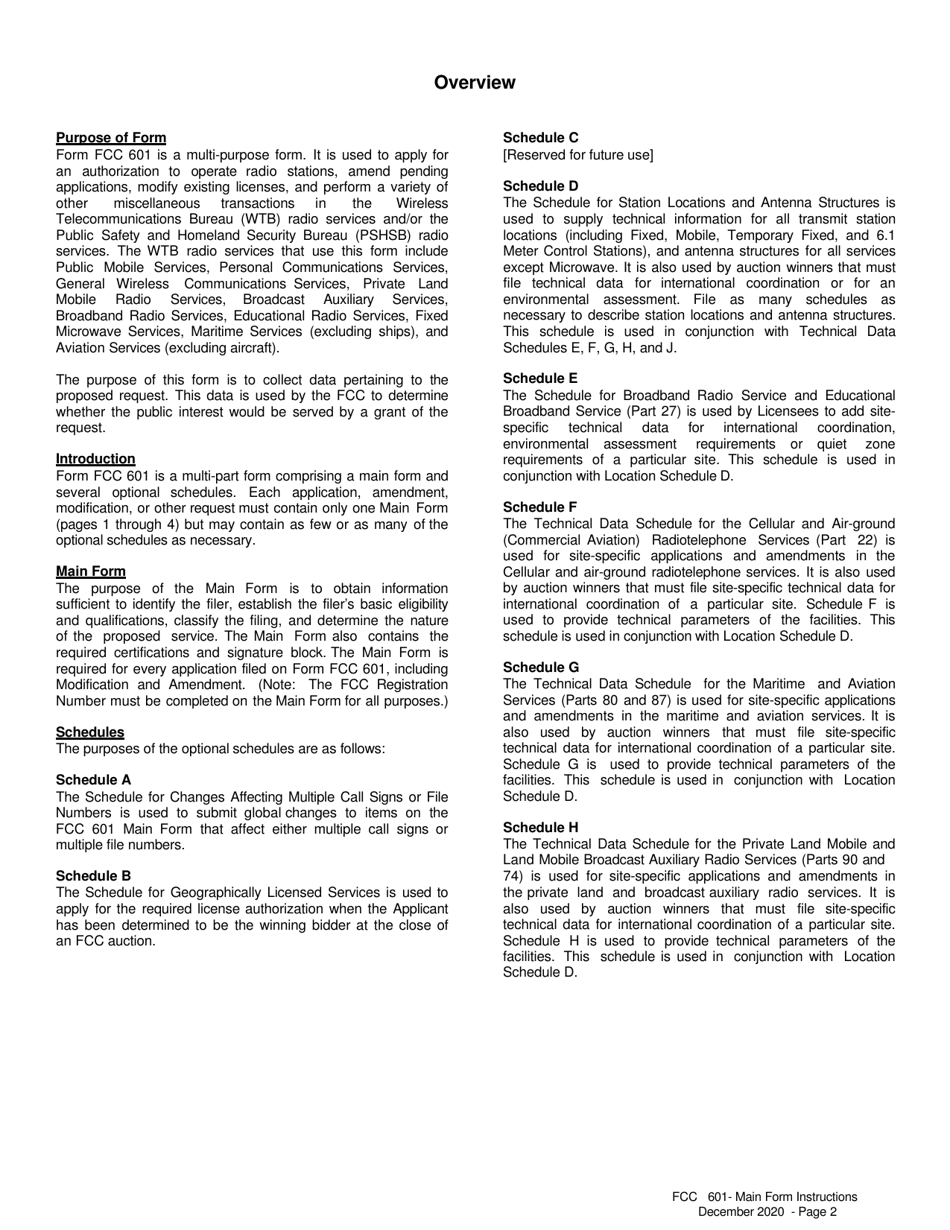 Instructions for FCC Form 601 Application for Wireless Telecommunications Bureau Radio Service Authorization, Page 2